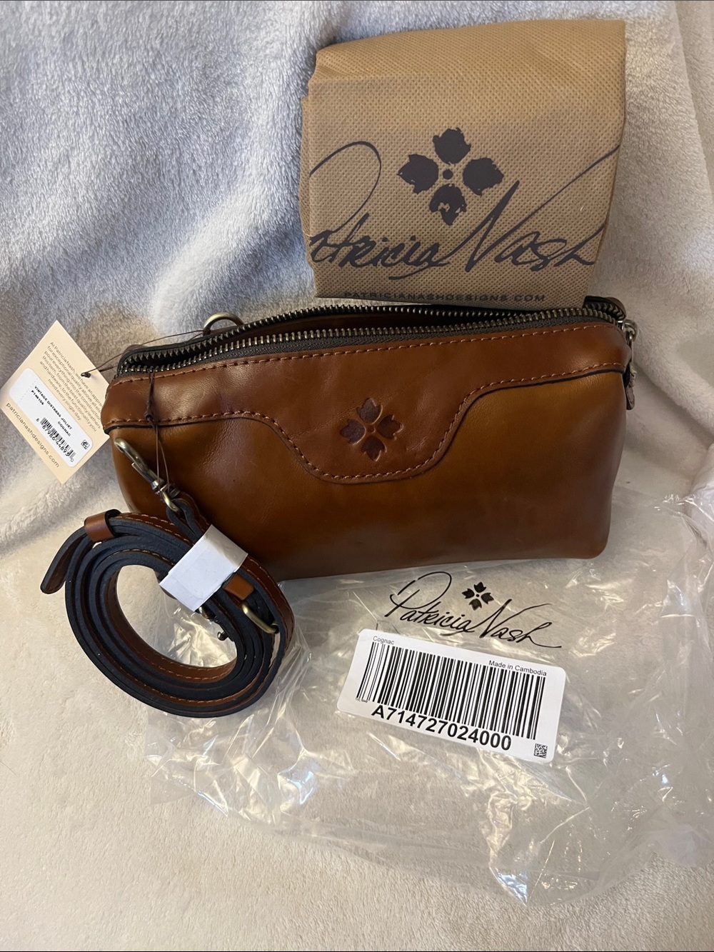 Patricia Nash cognac Brown Joliet Leather Bag with Detachable Strap